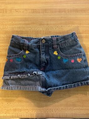 Vintage Y2K My Little Poby Denim Shorts with Colorful Heart Appliqués